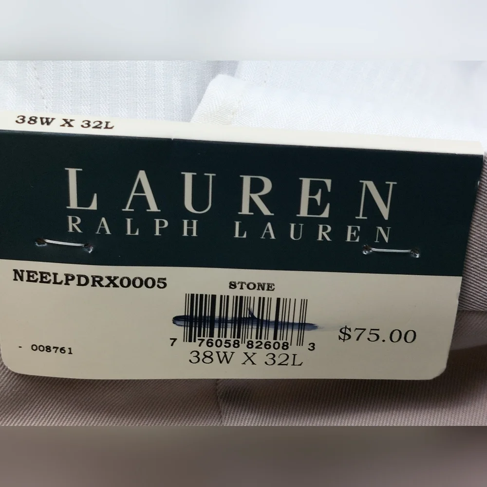 Lauren Ralph Lauren Dress Pants Mens Size 38x32 Khaki Stone Polyester NWT $75.00
